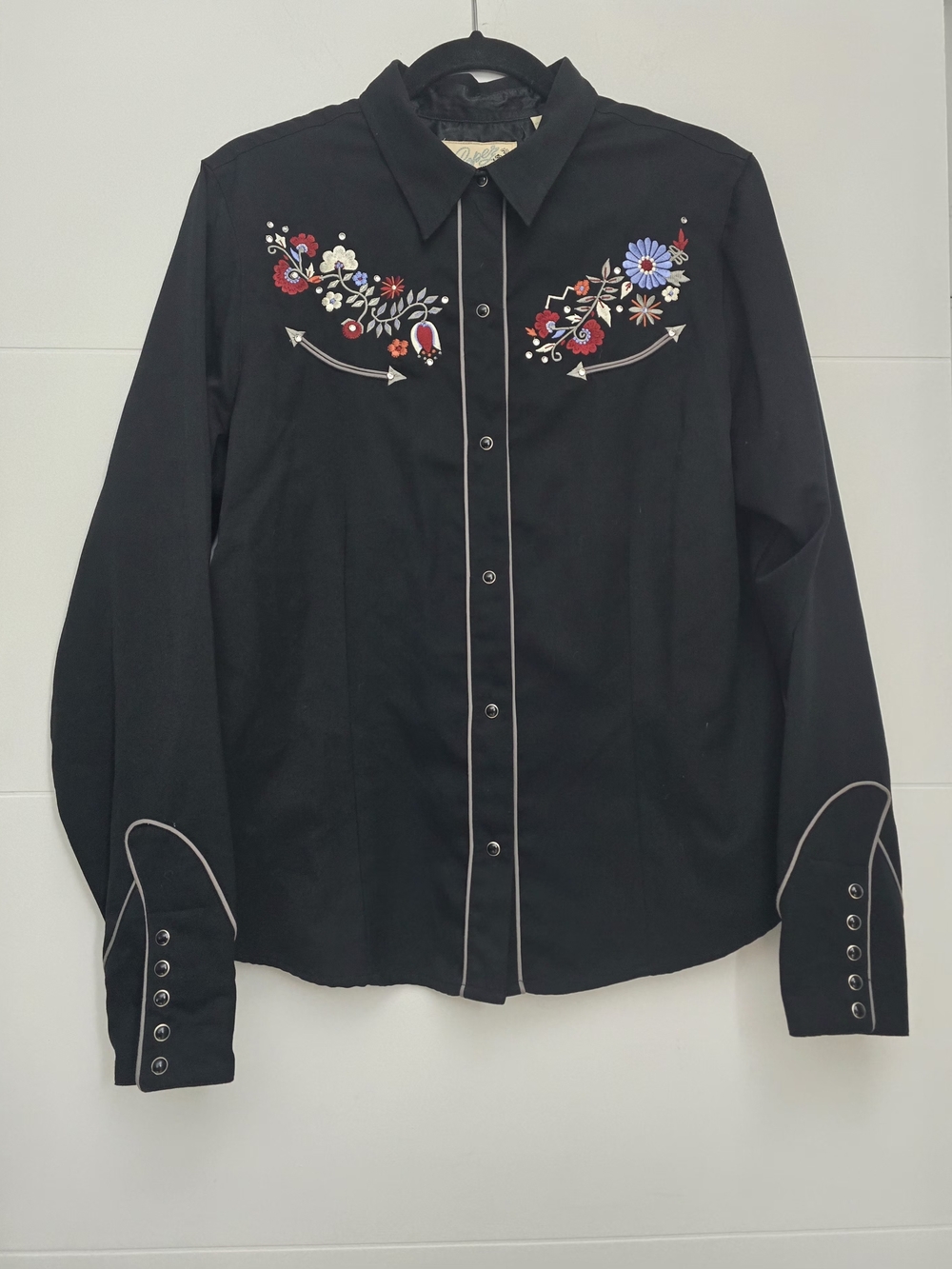 Roper Black Floral Horseshoe Embroidered Western Snap Shirt XL
